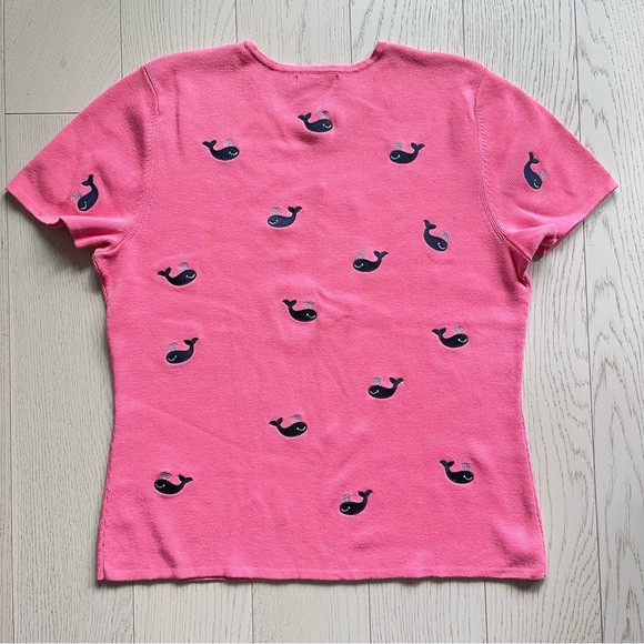 Vintage 90s Carole Little Pink All Embroidered Happy Whales Short Sleeve T-Shirt - Picture 11 of 11